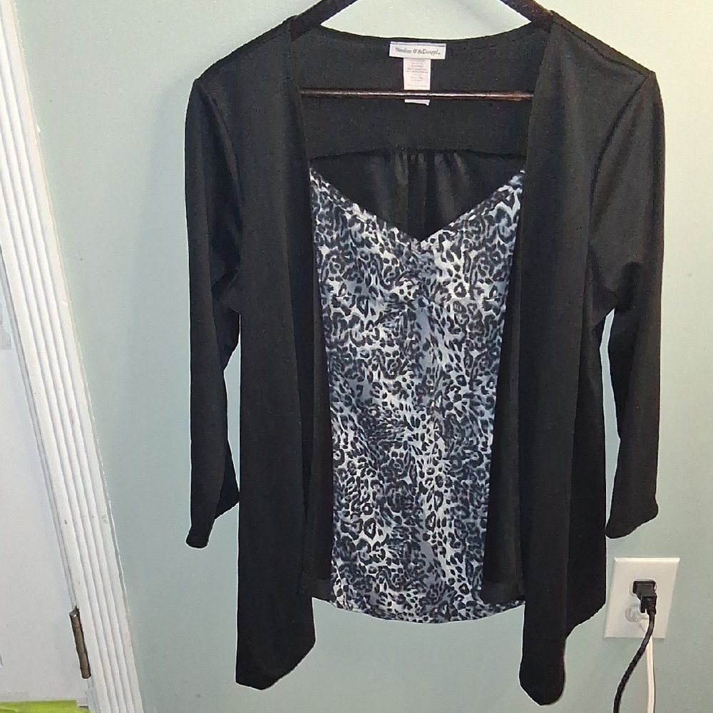Black Women's Cardigan with Leopard Print Top